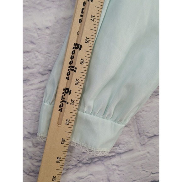 SINGLE STITCH!😍Vntg Barbizon Nightgown M Pale Mint Satin Embroidered Lace Trim - Picture 12 of 16